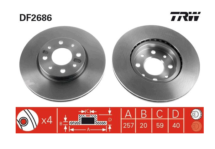 Fiat (1990-2009) Ön Fren Diski (Aynası) - TRW DF2686