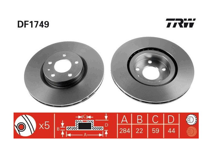 TRW | DF1749 | Ön Fren Disk Takımı Doblo III / Egea 1.3-1.6-2.0 10> / Alfa Romeo 147-156 5 Bijon 284mm