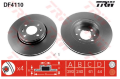 TRW DF4110 | Ön Fren Diski Takımı Havalı 280 mm | Renault Captur - Clio III - Kangoo - Laguna I - Megane I - Megane II